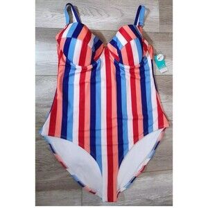 Outdoor‎ Oasis One Piece Swimsuit Patriotic Red White And Blue Size Medium NEW